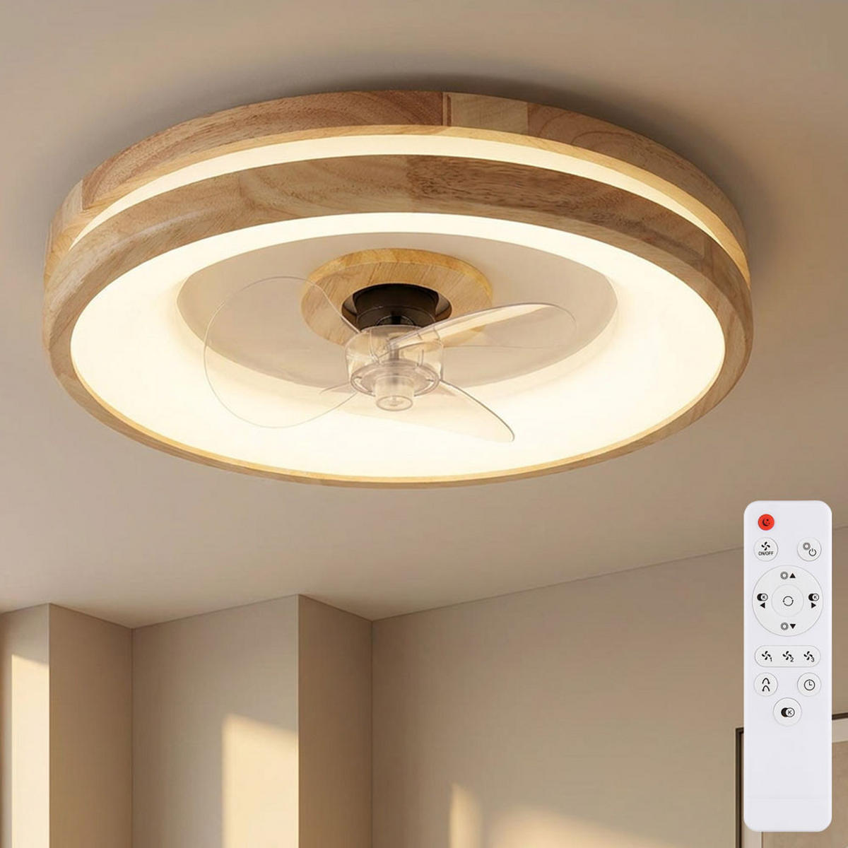 LED DECKENLEUCHTE Ventilator Braun Holzoptik - Braun, Holz (50/50/12.5cm) - Globo Lighting