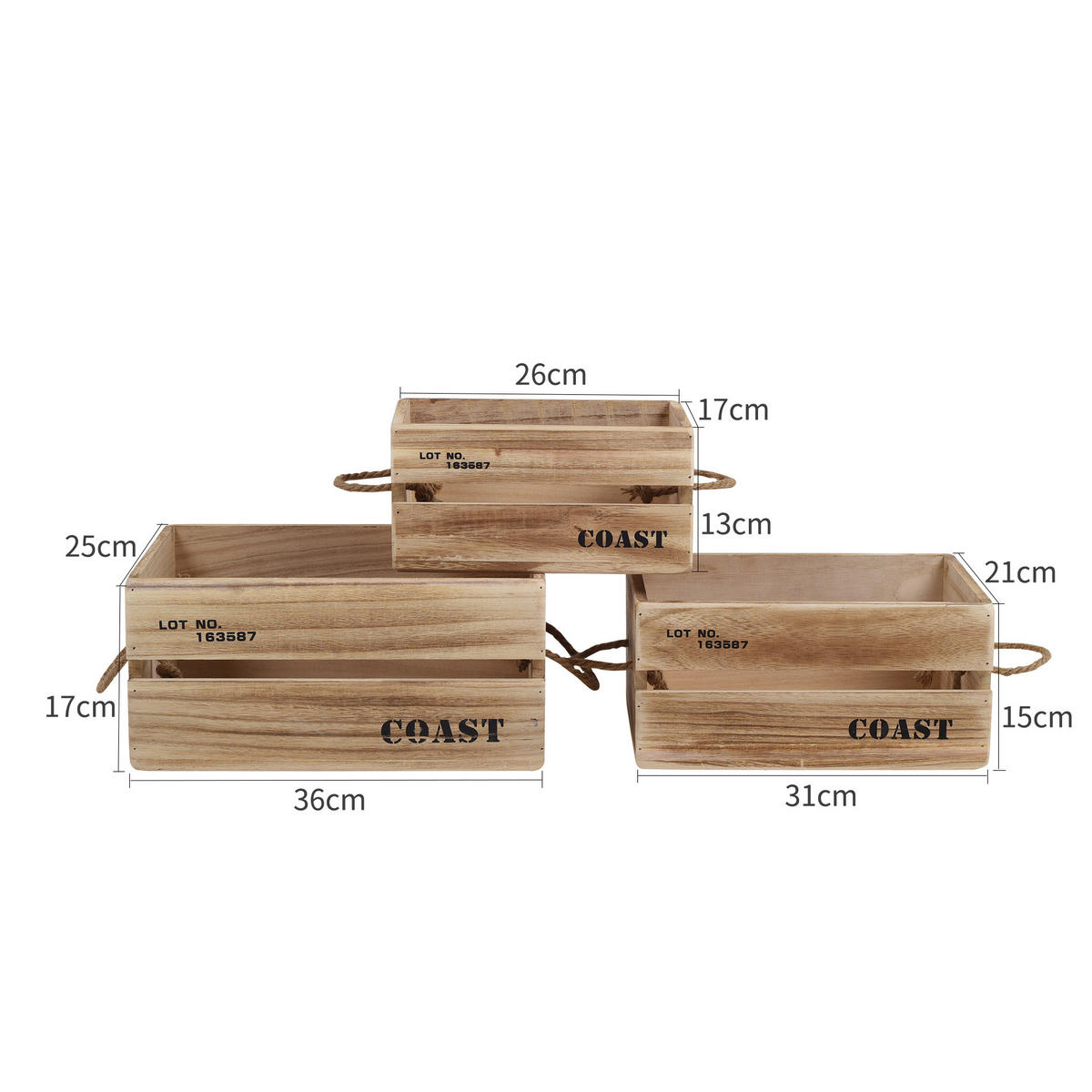 HOLZKISTEN SET, 3tlg. Braun 25/36/17 cm - Braun, Holz (25/17/36cm) - Mobili Rebecca