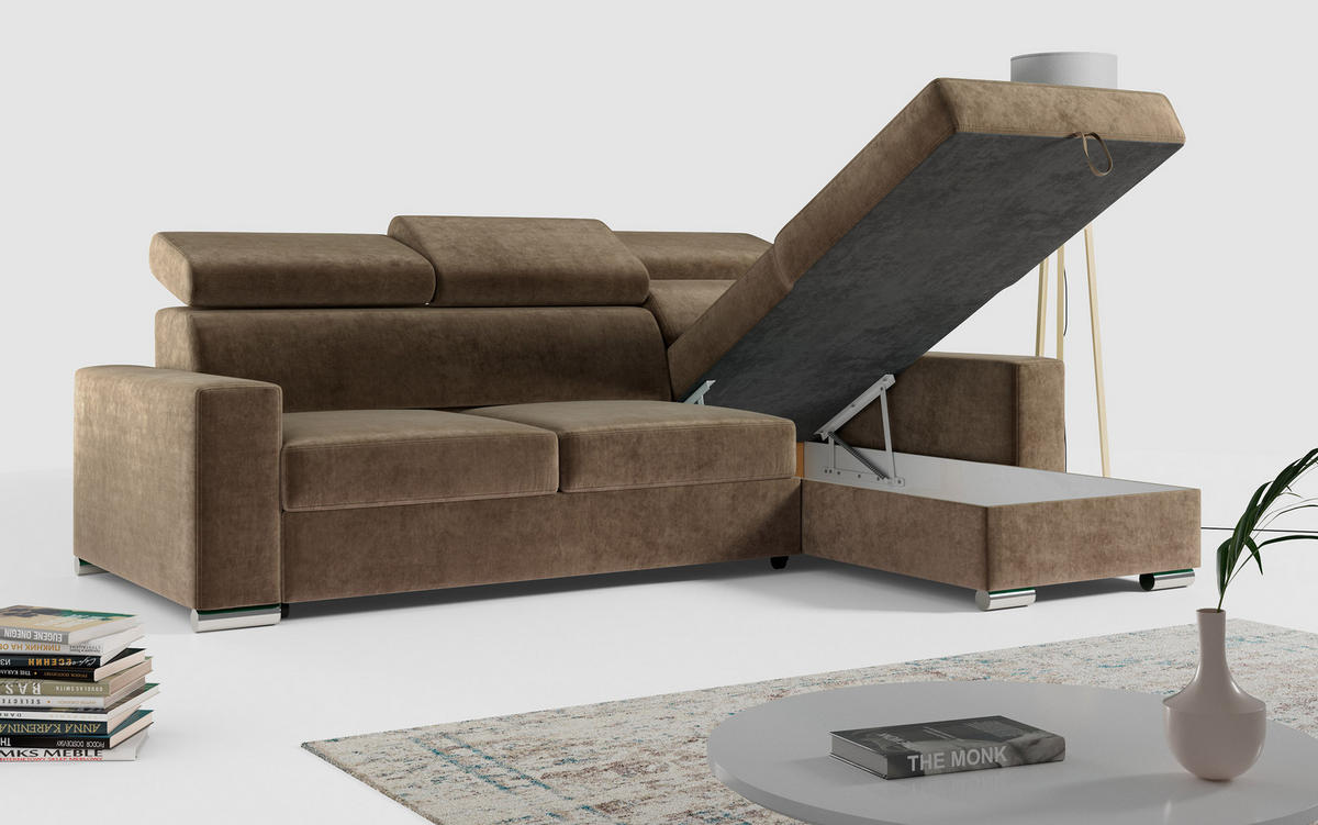 ECKSOFA FOX-L Braun - Silberfarben/Braun, Kunststoff/Textil (242/168cm) - MKS