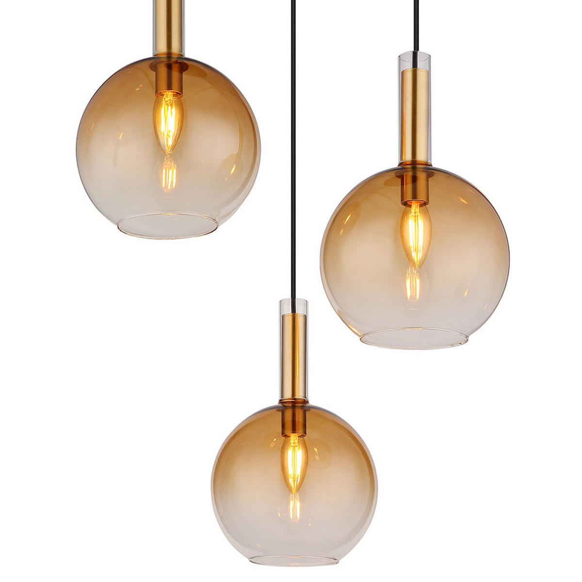 LED HÄNGELEUCHTE Marinella Messing Schwarz 3-flammig - Messingfarben, Glas (51/51/150cm) - Globo Lighting