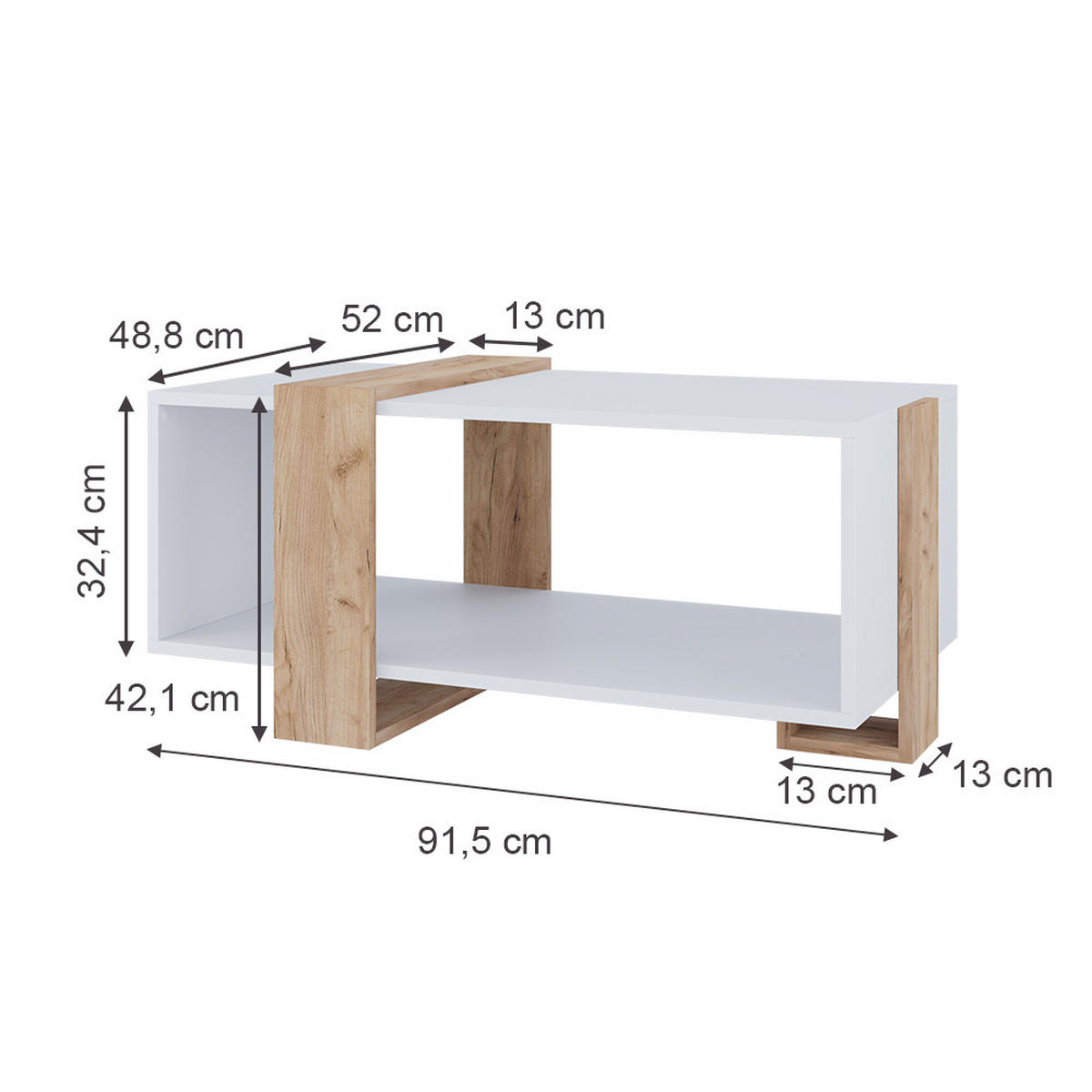 COUCHTISCH Aven Weiß/Goldkraft Eiche 91.5 x 52 cm - Honigeiche/Weiß, Holzwerkstoff (52/91.5/42.1cm) - Vicco