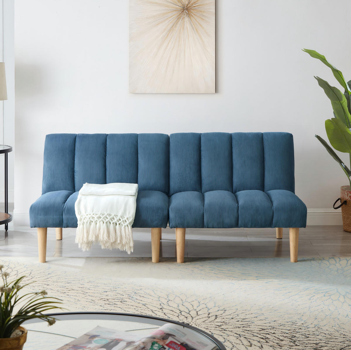 SCHLAFSOFA 167 cm aus Cord mit 3-fach verstellbarer Rückenlehne Blau - Blau, Textil (82/72/167cm) - Modenvie