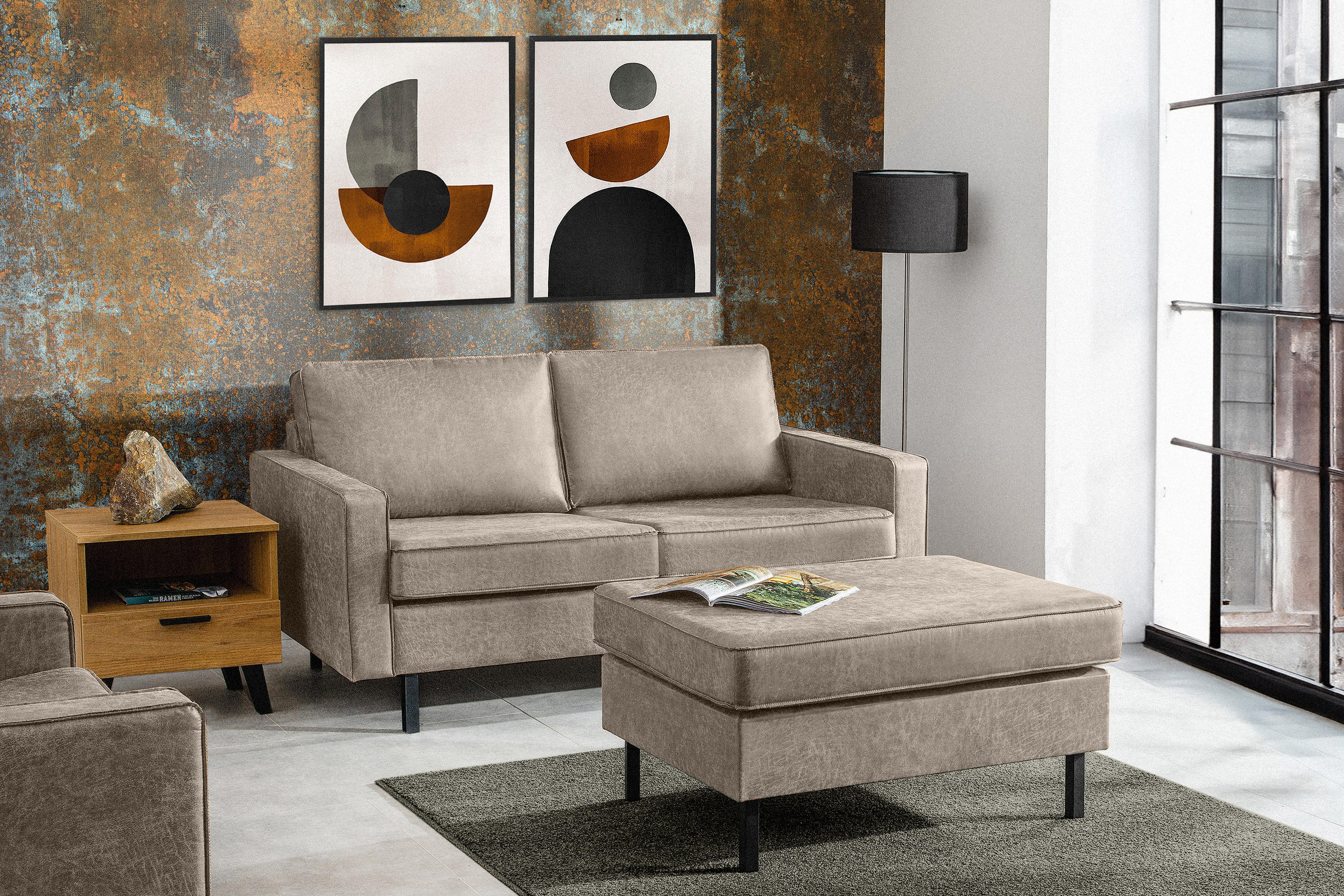 Thumbnail - Konsimo® Hockerstuhl, Hellgrau, Textil, Rechteckig, 93x48x70 cm, Hergestellt in Europa, Wohnzimmer, Hocker, Sitzhocker