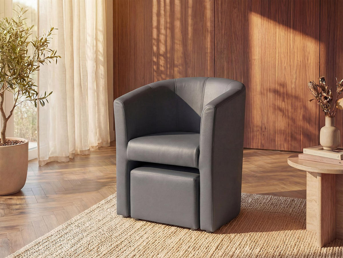 SESSEL mit gerader Rückenlehne - 1 Person - Kunstleder - Grau - - Grau, Leder (65/74/64cm) - Vente-Unique