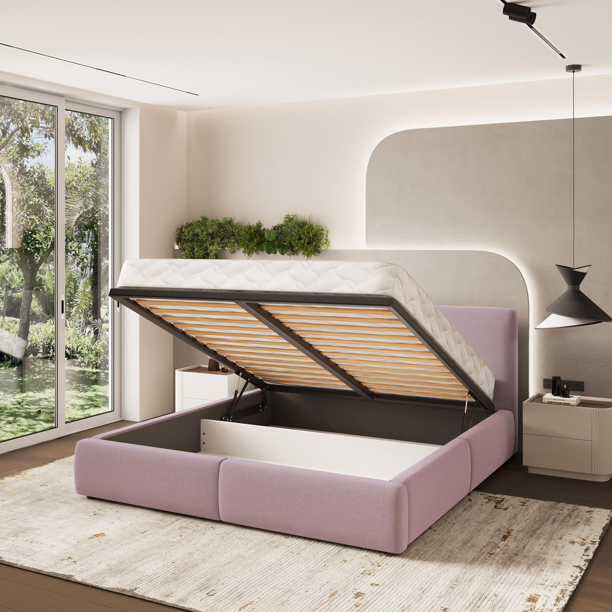 POLSTERBETT FELURO 140x200 cm mit Bettkästen - Rosa - Rosa, Holz (140/200cm) - MASSENO