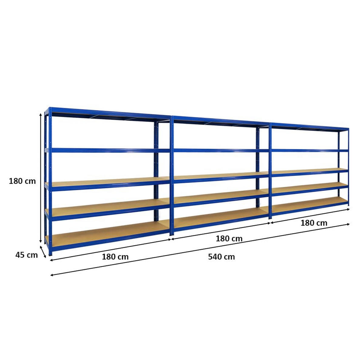 SCHWERLASTREGAL Giant Elephant 3er-Set mit 3x 180x180x45 cm Fachlast 200 kg Blau - Blau, Metall (540/180/45cm) - PROREGAL