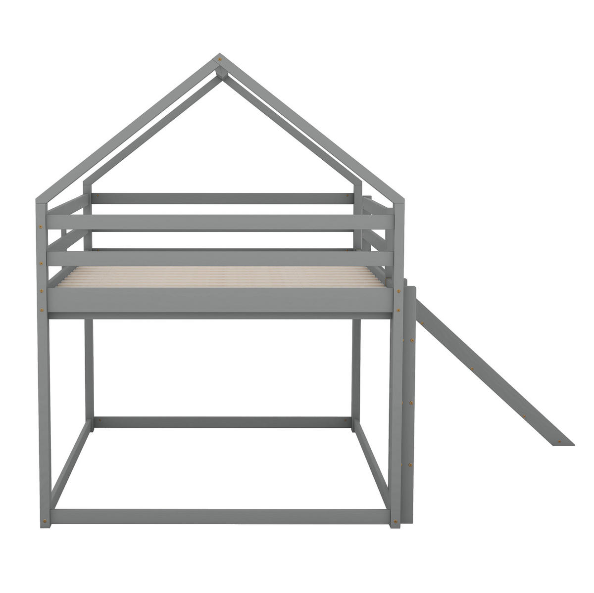 HAUS-ETAGENBETT aus Kiefernholz 140x200 cm Grau mit Rutsche und Leiter - Grau, Holzwerkstoff (140/200cm) - IVMEU
