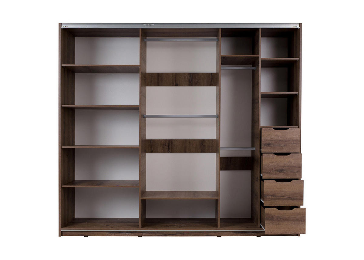 SCHWEBETÜRENSCHRANK Martin 250/215/69 3-türig mit Spiegel - Schwarz Hochglanz/Schwarz, Glas/Holzwerkstoff (250/215/69cm) - Ravio