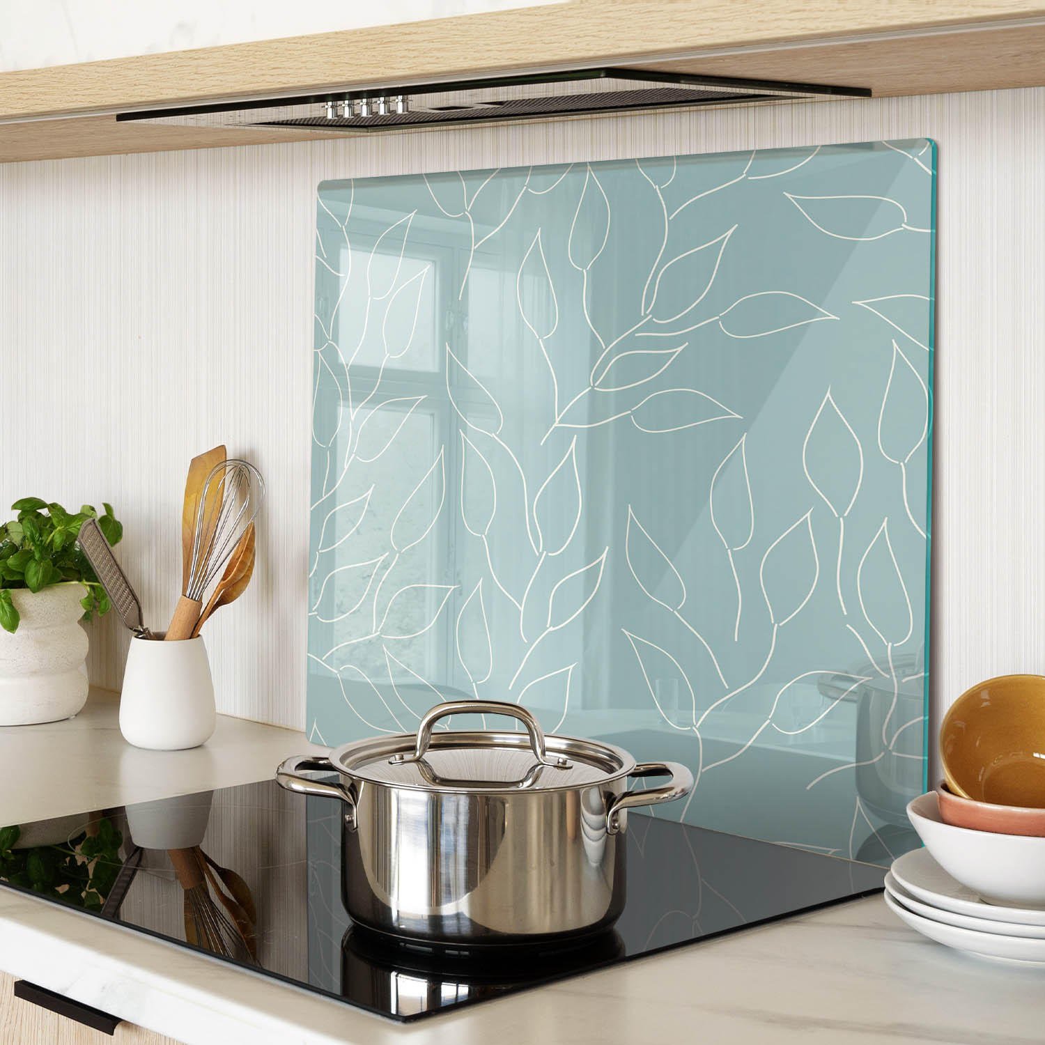 GLASPLATTE 60x52 cm Blattmuster - Blau, Glas (60/0.4/52cm) - TULUP