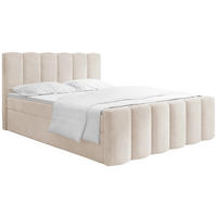 BOXBETT Serenity mit Bettkasten, Samt Beige 140x200 cm – inkl. H4 Taschenfederkern Matratze & Foam Topper - Ecru/Beige, Holz/Holzwerkstoff (140/200cm) - WFL GROUP