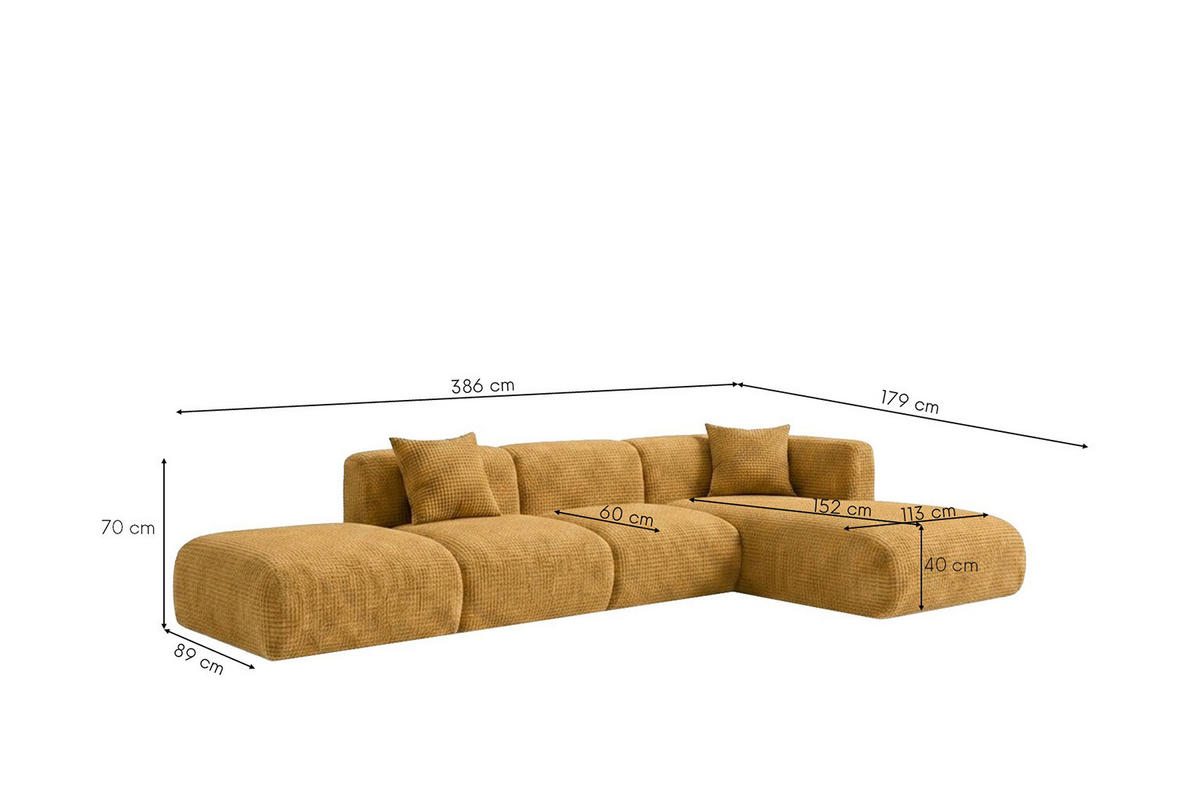 ECKSOFA L-Form mit Hocker, Chenille-Stoff Cremona, Golden, Rechts, GRETA - Goldfarben, Holz (386/179cm) - Kaiser Möbel
