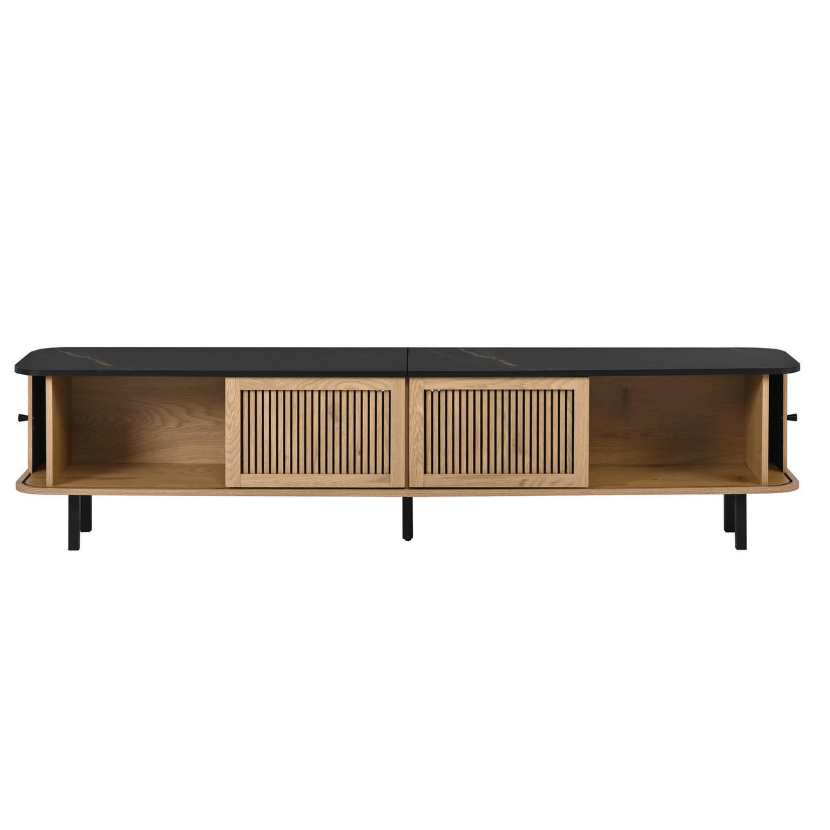 TV-LOWBOARD 190/35/45 cm mit Schiebetüren, Gittereinsatz und viel Stauraum, Eiche - Hellbraun, Holzwerkstoff (190/45/35cm) - Redom