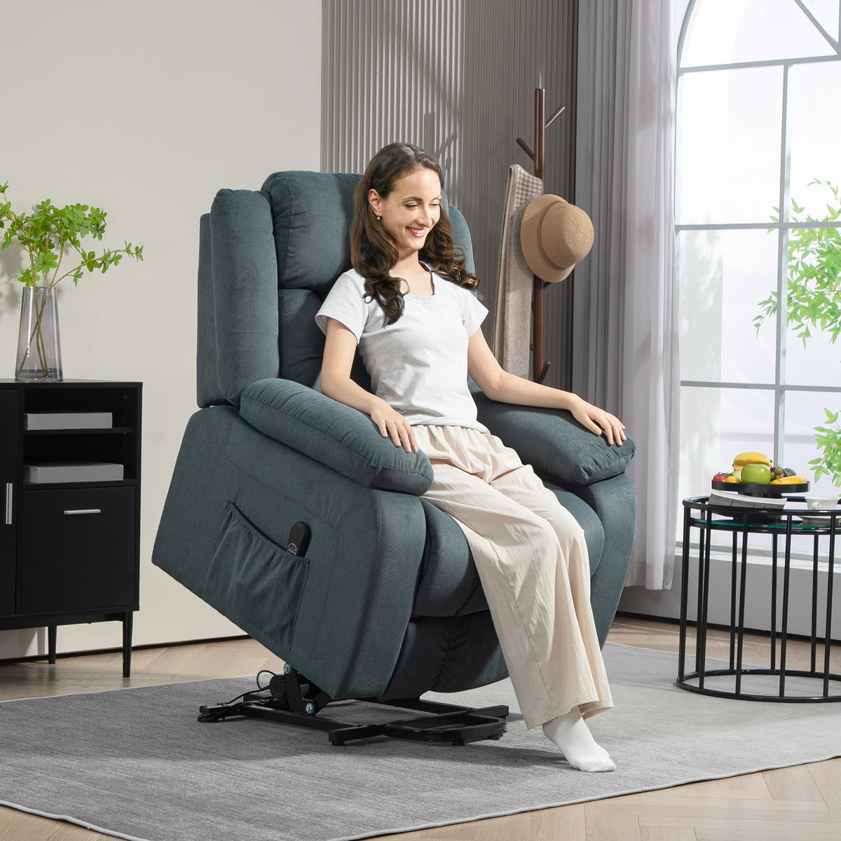 RELAXSESSEL mit Aufstehhilfe Elektrisch Fernsehsessel mit Liegefunktion Samt - Grau, Kunststoff (92/105/94cm) - HOMCOM