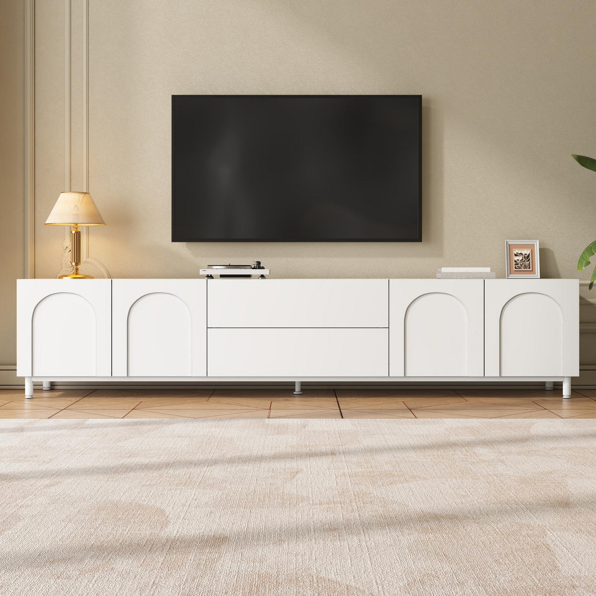 TV-ELEMENT180X40X48CM Weiß Lowboard Mit 4 Türen Und 2 Schubladen - Weiß, Holz (45.01/11/100.99cm) - Raelunyi