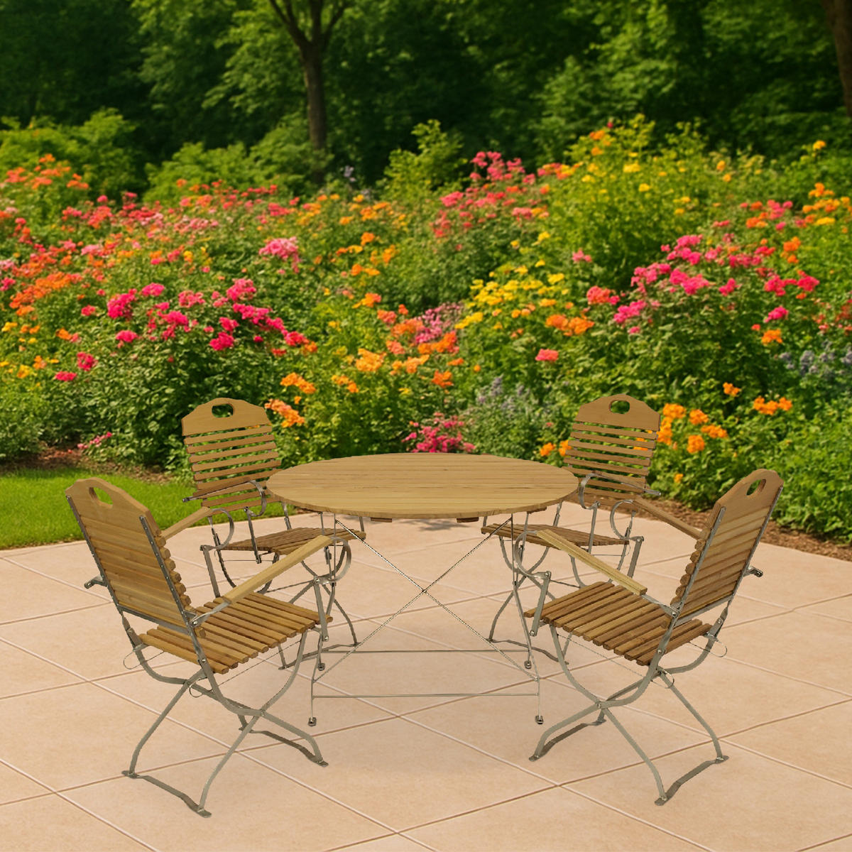 SITZGRUPPE Bad Belzig - Kurgarten - GARTEN-GARNITUR 5-teilig, Gartenmöbel Set Flachstahl verzinkt + Robinie - Grau, Holz - TPFGarden