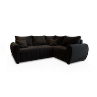 ECKSOFA MADISON L R-S Schwarz Dünner Stoff mit Schlaffunktion - Schwarz, Holz (235/175cm) - MASSENO