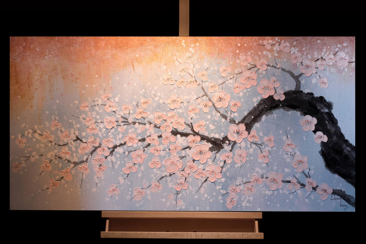 ACRYLBILD HANDGEMALT 120/60 cm - Blau/Pink, Holz/Textil (120/60cm) - KUNSTLOFT