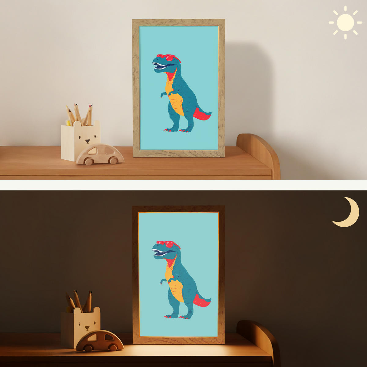 NACHTTISCHLAMPE Dinosaurier - Blau - Sonnenbrille 20x30 cm - Hellblau, Holzwerkstoff (8/20/30cm)