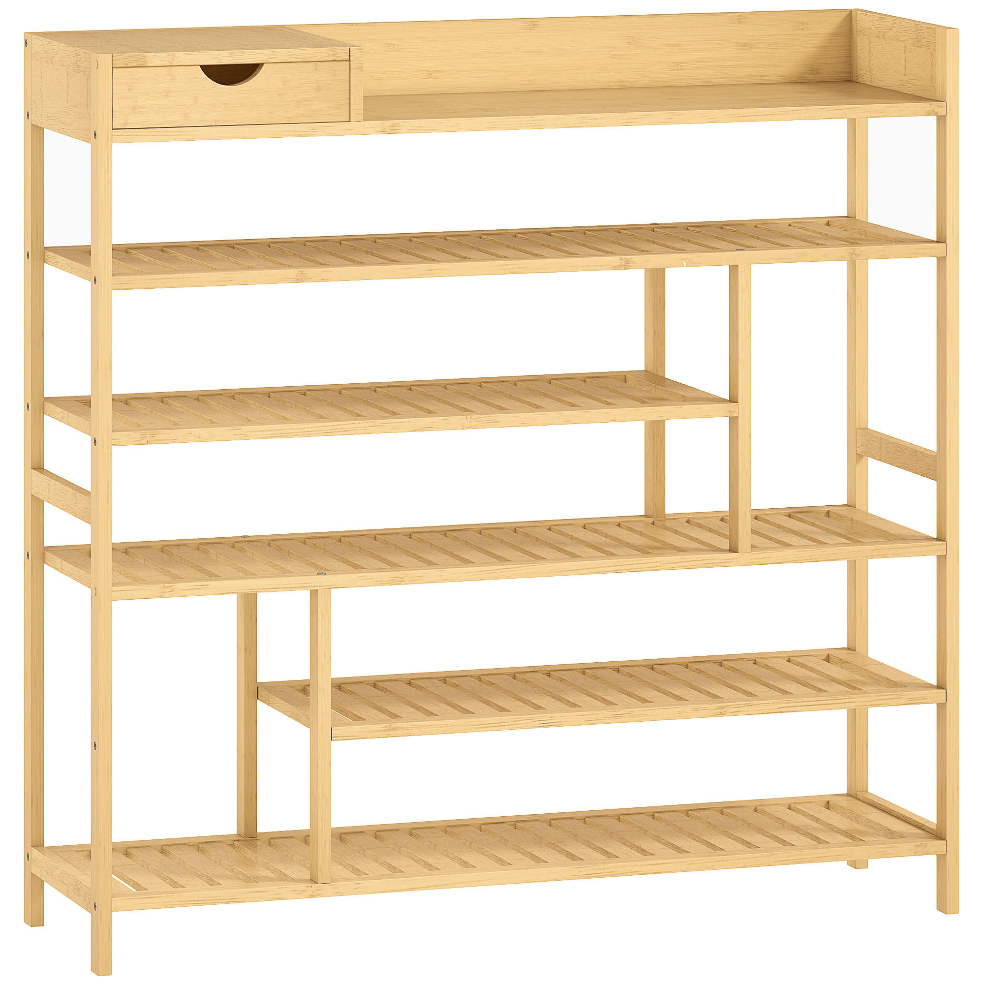 SCHUHREGAL, Schuhständer mit 6 Ebenen, Schublade für max. 18 Paar, Bambus - Naturfarben, Holz/Bambusholz (30/100/101cm) - HOMCOM