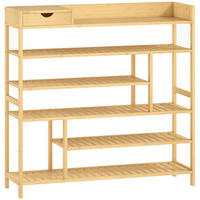 SCHUHREGAL, Schuhständer mit 6 Ebenen, Schublade für max. 18 Paar, Bambus - Naturfarben, Holz/Bambusholz (30/100/101cm) - HOMCOM