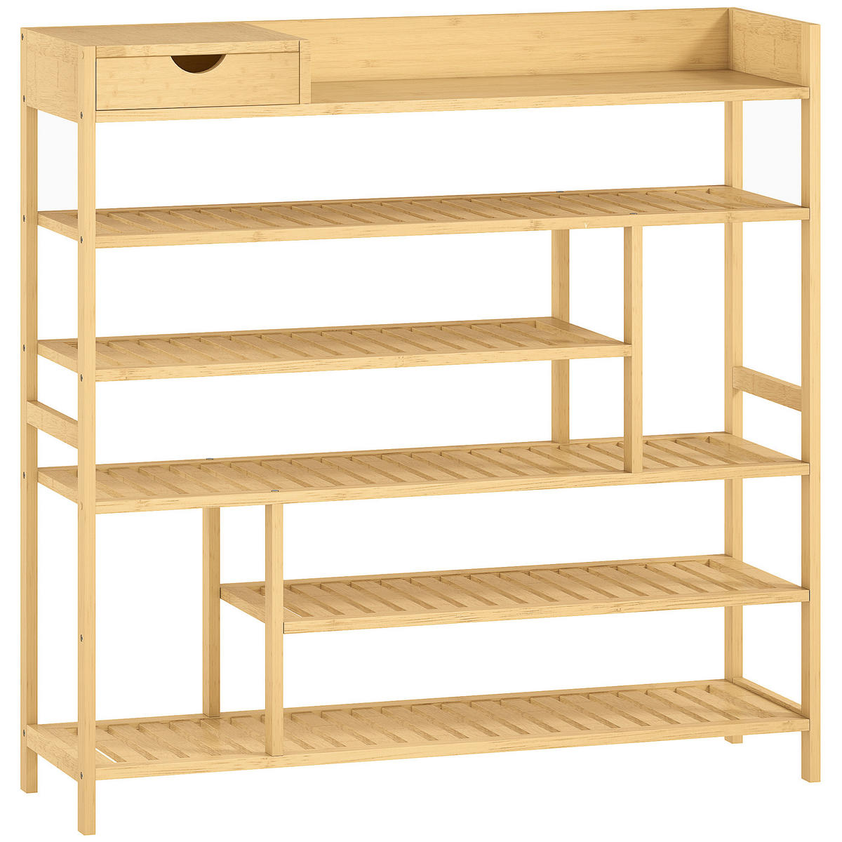 SCHUHREGAL, Schuhständer mit 6 Ebenen, Schublade für max. 18 Paar, Bambus - Naturfarben, Holz/Bambusholz (30/100/101cm) - HOMCOM