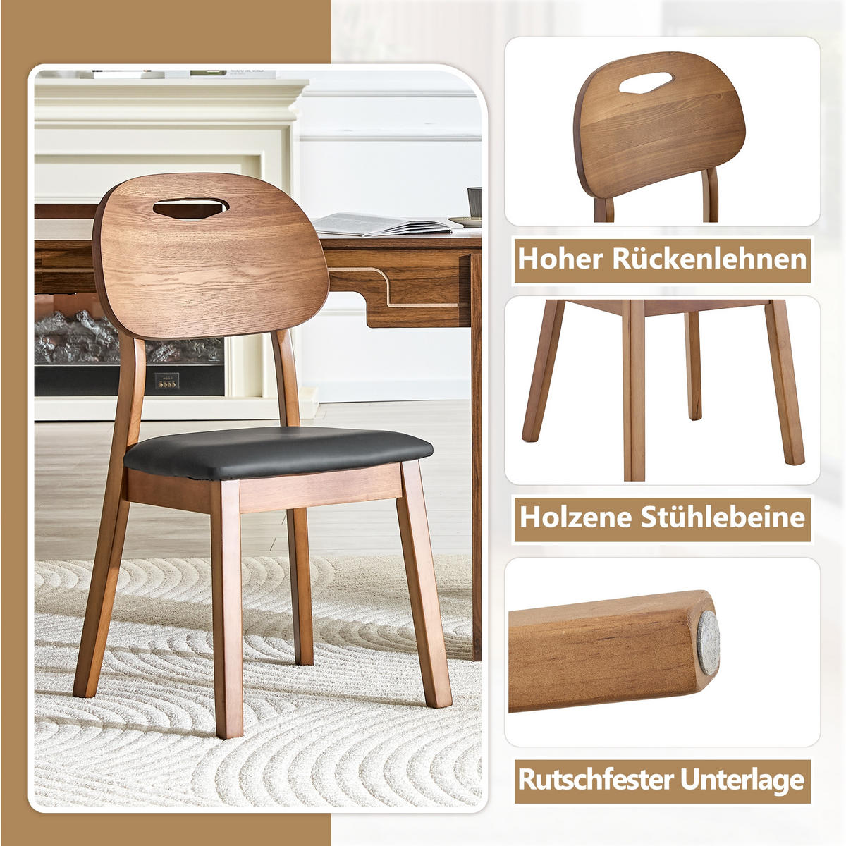 STUHL-SET DE-36737 2 Stück mit ovaler Rückenlehne und Tragegriff Schwarz - Schwarz, Holzwerkstoff (44/88/50cm) - ComfortXL