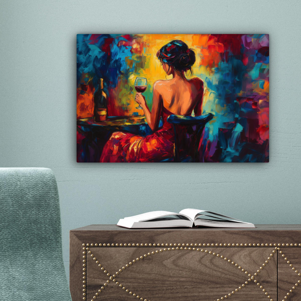 LEINWANDBILD Wein - Frau - Stimmungsvoll - Farbenfroh 30x20 cm - Bordeaux, Textil (30/20cm) - MuchoWow