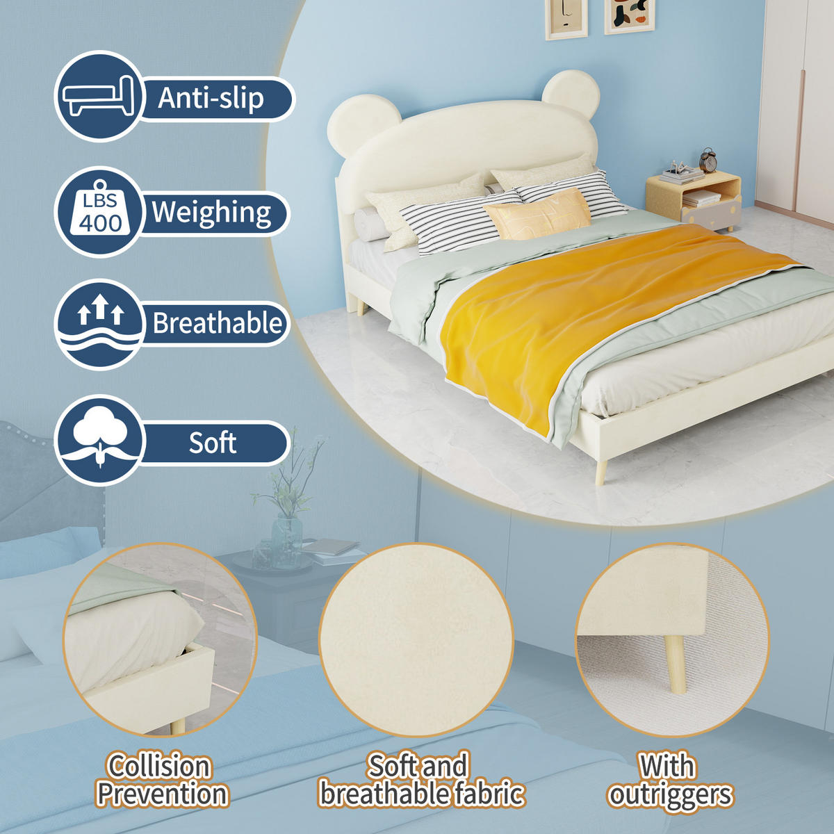 KINDERBETT 140/200 cm DE-32976 mit Matratze Beige - Beige, Metall (140/200cm) - ComfortXL
