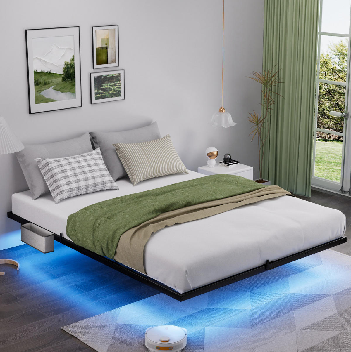 JUGENDBETT Metallbett 140/200 cm aus Stahl mit LED-Beleuchtung und Ladestation Schwarz - Schwarz, Metall (140/200cm) - Modenvie