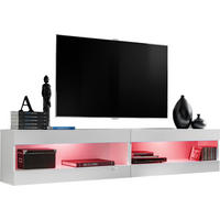 WOHNWAND 2-er Set, TIVOLI SET4 mit mehrfarbige LED RGB Beleuchtung Weiß + Weiß, Offener Raum - Eiche Wotan/Weiß, Glas/Holzwerkstoff (200/41/35cm) - Komodee