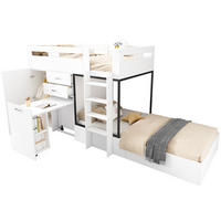ETAGENBETT aus MDF 90x200 cm Weiß/Schwarz mit ausziehbarem Schreibtisch, Kleiderschrank und Stauraum - Weiß, Holzwerkstoff (90/200cm) - IVMEU