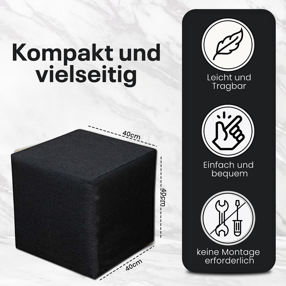 SITZWÜRFEL / Siège Pouf - Graphite, 40X40X40 Cm, Assise Rembourrée, Confortable Pour Salon, Chambre Ou Bureau - Schwarz, Textil (41/41/40cm) - Best For Home