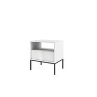 NACHTTISCH Nova - NOC, Geriffelte Front mit Goldenes Griffdesign 54x39x56 cm Weiß - Schwarz/Weiß, Holzwerkstoff/Kunststoff (54/56/39cm) - DomoHome