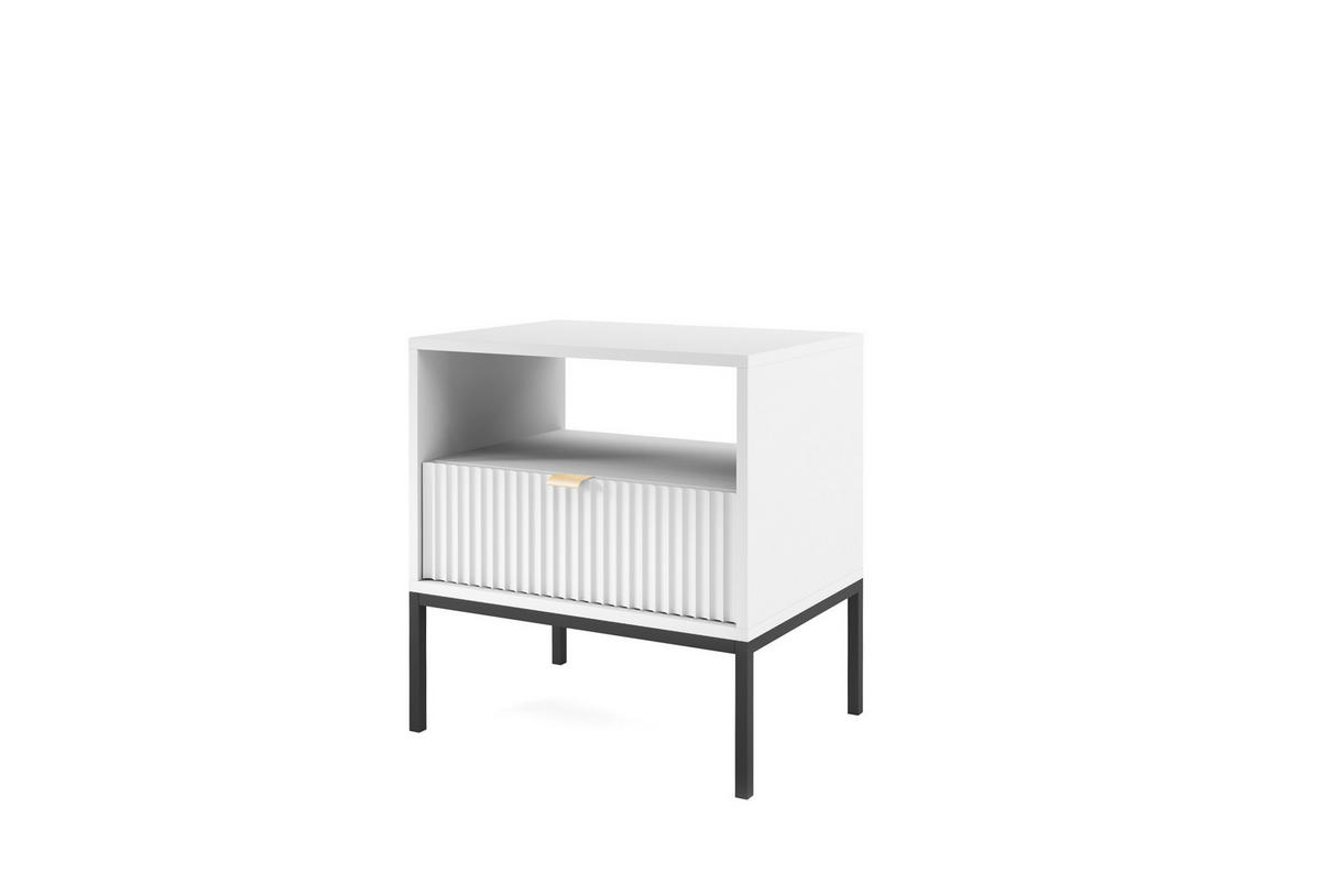 NACHTTISCH Nova - NOC, Geriffelte Front mit Goldenes Griffdesign 54x39x56 cm Weiß - Schwarz/Weiß, Holzwerkstoff/Kunststoff (54/56/39cm) - DomoHome