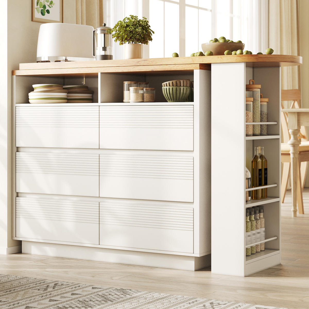 BARTISCH Ausziehbar 137-215x39x102cm 6 Schubladen Stauraum - Weiß, Holzwerkstoff (39/137/102.3cm) - FLIEKS
