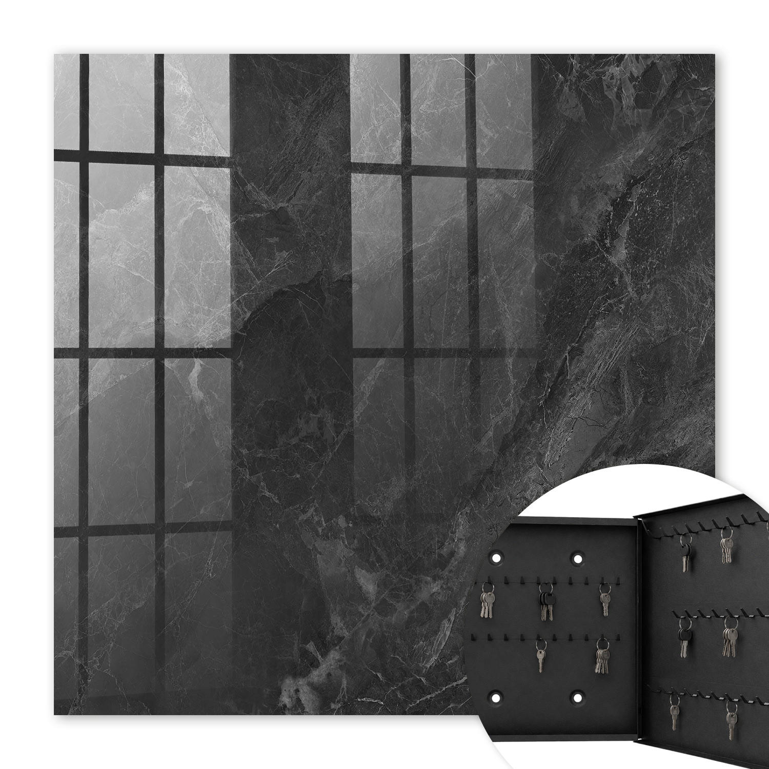 SCHLÜSSELBOX Schwarz 30x30 cm- Türöffnung nach rechts - Grauer Stein - Schwarz, Metall (30/30/5cm) - TULUP
