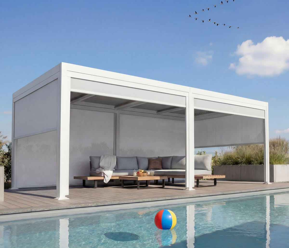 ALU PERGOLA MIT SEITENWAND Weiß - Weiß, Metall (590/224/306cm) - MCW