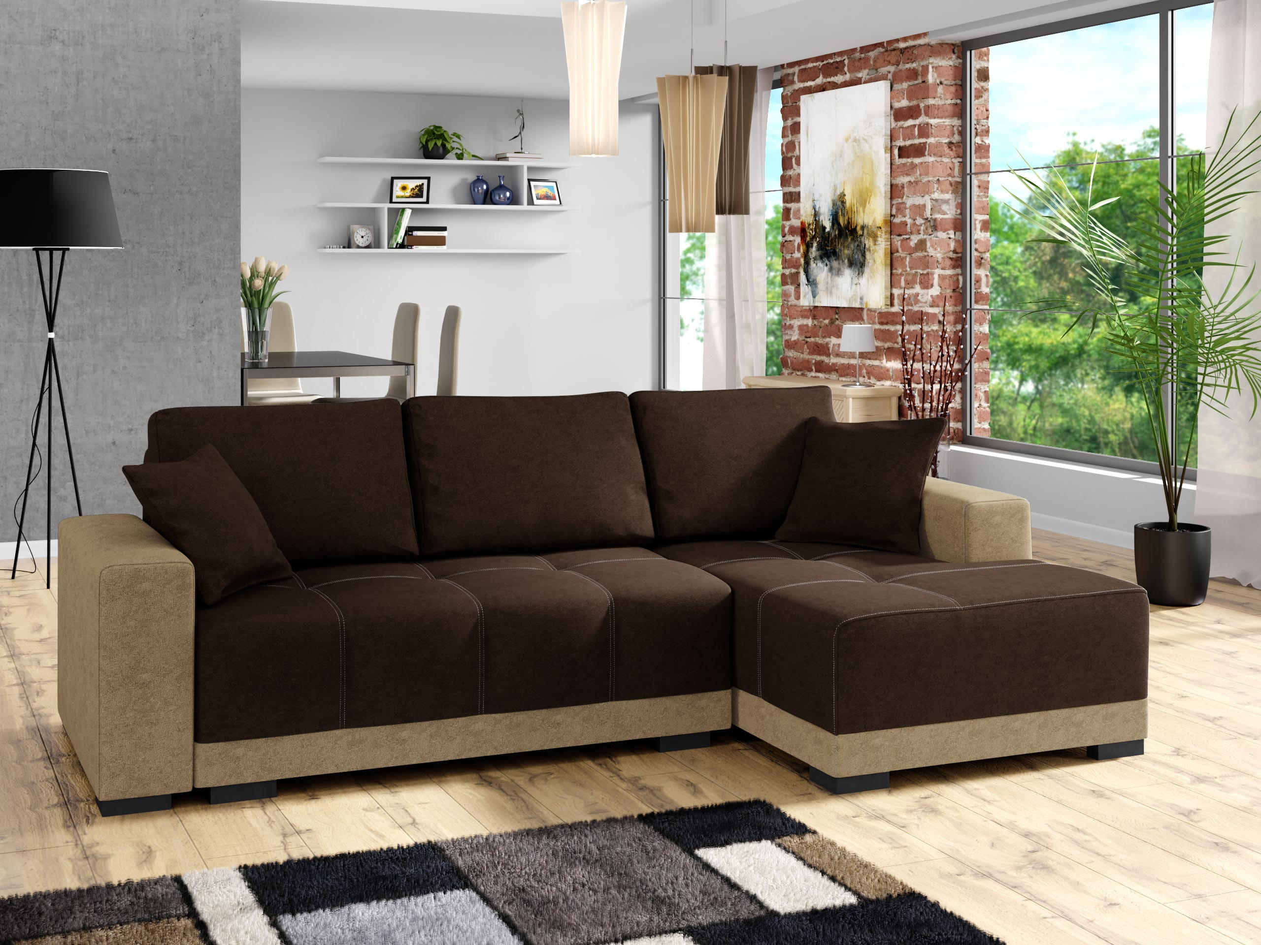 ECKSOFA Dallas, Seite: Rechts - Beige/Schwarz, Holz/Textil (240/140cm) - MIRJAN24