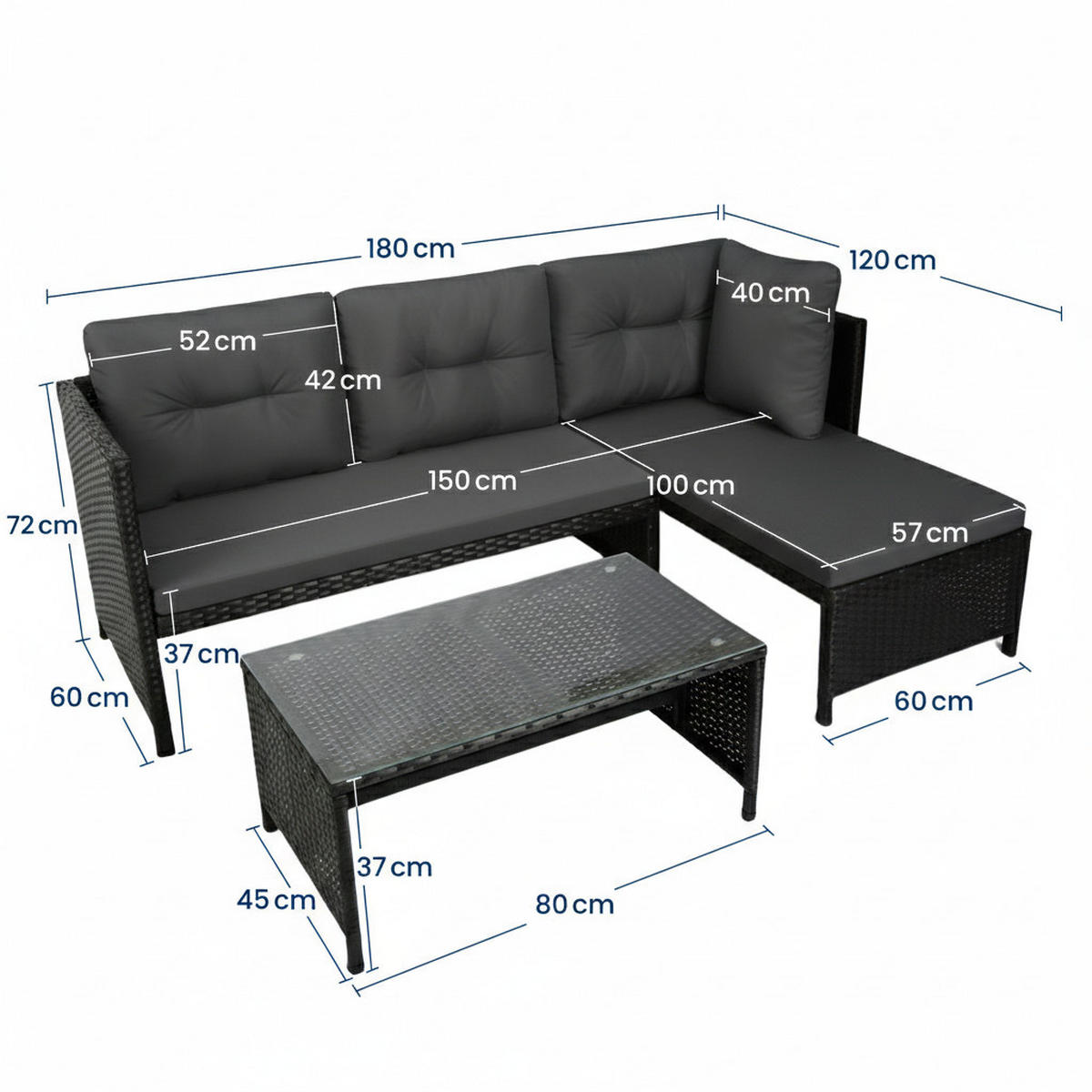 LOUNGEGARNITUR Schwarz - Schwarz, Naturmaterialien - Home Collective