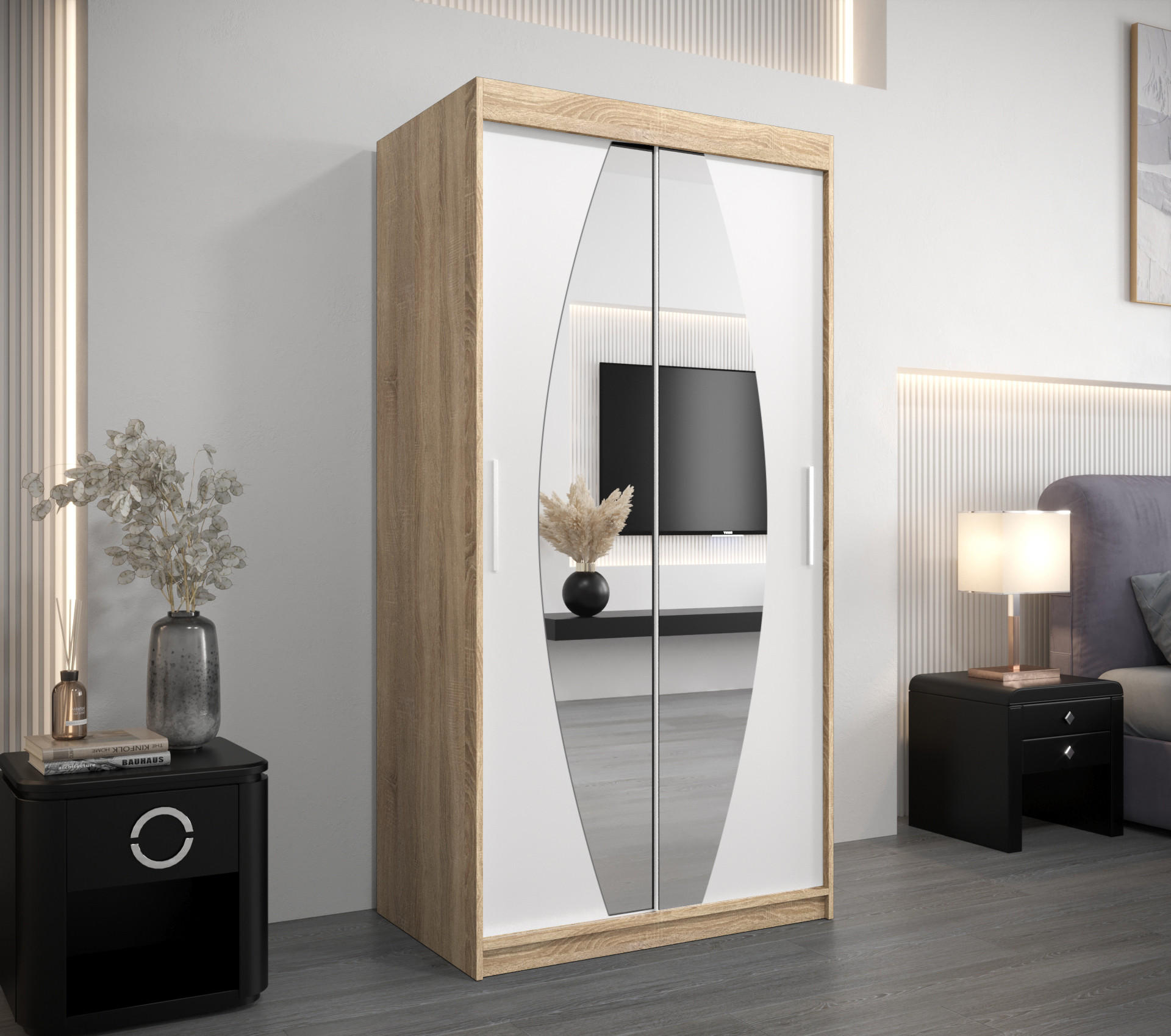 SCHWEBETÜRENSCHRANK 200/100/62 2-türig - Silberfarben/Weiß, Holz/Kunststoff (100/200/62cm) - Abiks Möbel