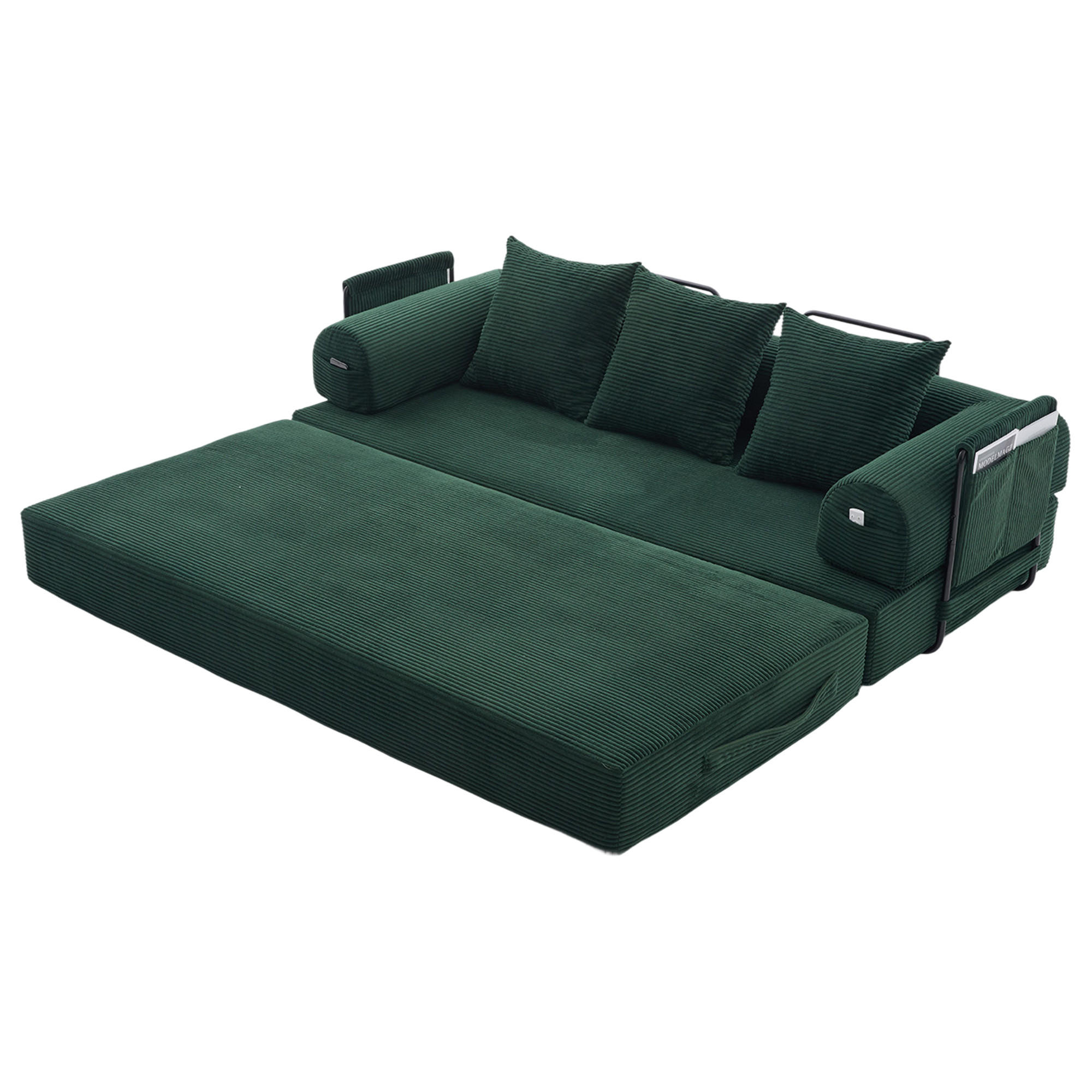SCHLAFSOFA, Modulares Tagesbett mit Metallgestell, Klappbares Bodensofa Cordstoff, Grün - Grün, Textil (94/67/200cm) - LVHOM