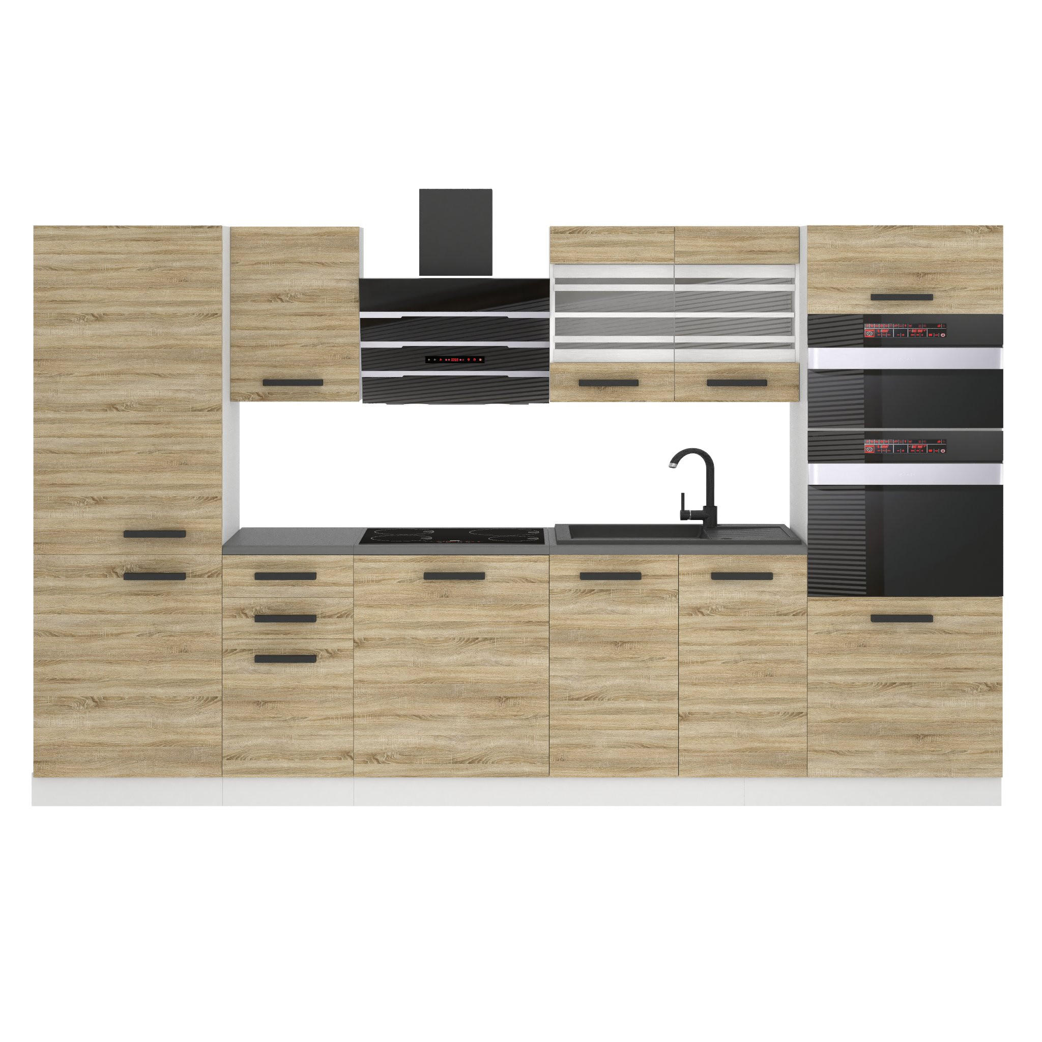 KÜCHENZEILE Mila 300 cm, ohne Arbeitsplatten, Sonoma-Eiche - Sonoma Eiche, Holz (300/204/60cm) - B BELINI GROUP