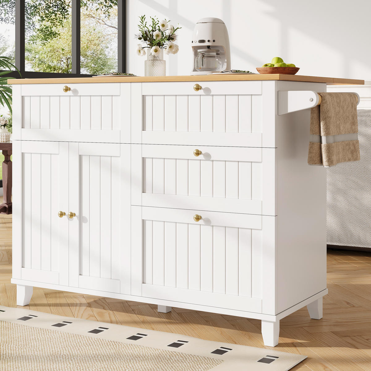 KÜCHENINSEL Ausziehbar Stauraum Holzoptik Weiß - Weiß, Holzwerkstoff (133/88/37.3cm) - FLIEKS