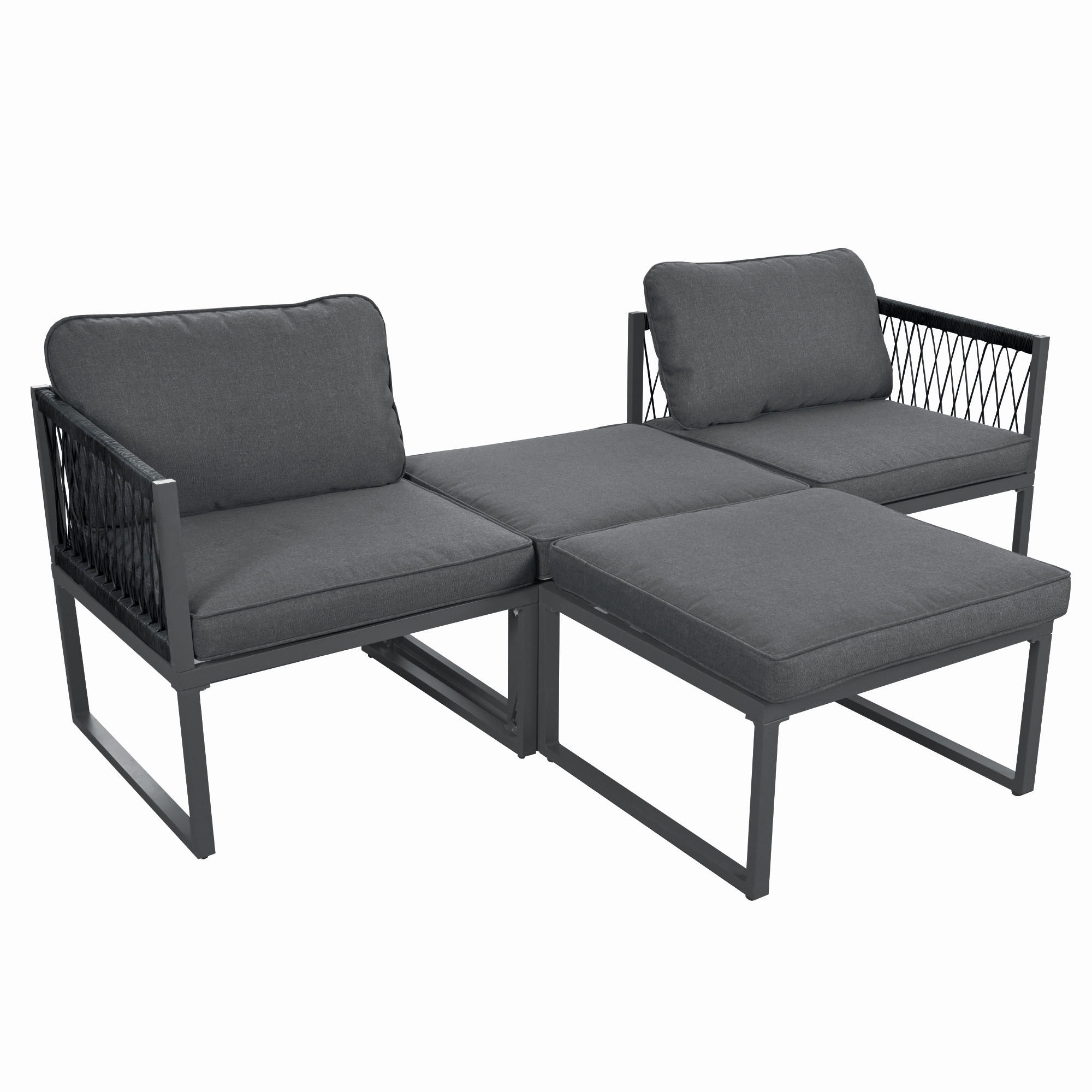 GARTENMÖBEL 66x60x64cm grau aus Aluminium und Rattan, mit Hocker - Grau, Metall - Modfu