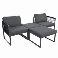 GARTENMÖBEL 66x60x64cm grau aus Aluminium und Rattan, mit Hocker - Grau, Metall - Modfu