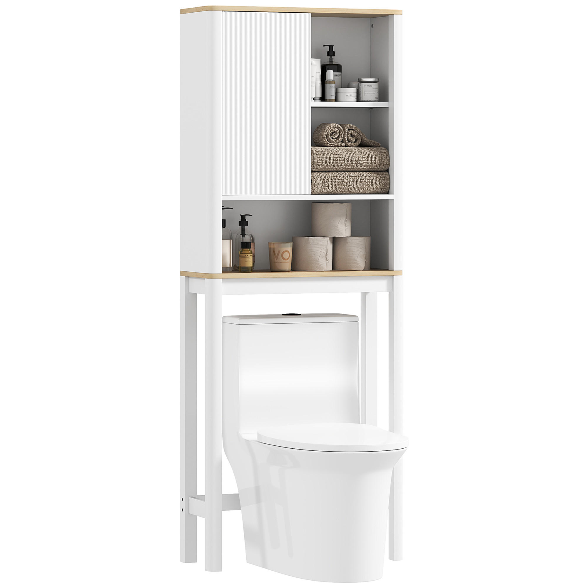 BADEZIMMERREGAL DE-15920 mit gerillter Tür Weiß - Weiß, Holzwerkstoff (25/170/65cm) - ComfortXL