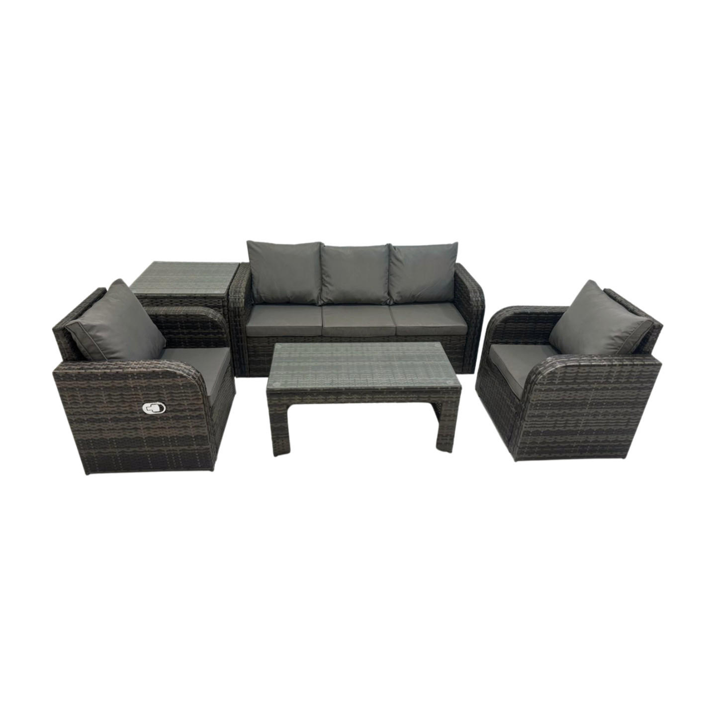 GARTENSOFA SET mit LIEGESTUHL Polyrattan 5-Sitzer Dunkelgrau - Dunkelgrau/Grau, Glas/Kunststoff - Fimous