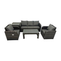 GARTENSOFA SET mit LIEGESTUHL Polyrattan 5-Sitzer Dunkelgrau - Dunkelgrau/Grau, Glas/Kunststoff - Fimous