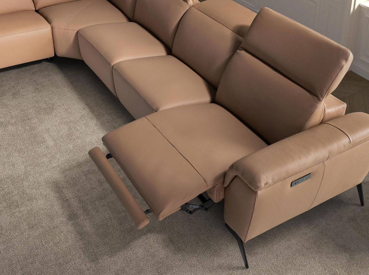 ECKSOFA Modulares Relax-Chaiselongue-Sofa links aus braunem Leder 376/240/104cm - Schwarz/Braun, Leder/Holz (357/233cm) - ANGEL CERDA