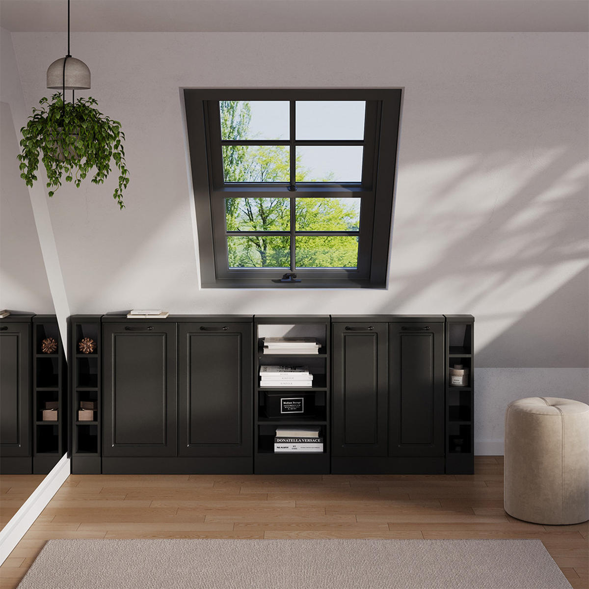 DACHSCHRÄGENSCHRANK-SET Rion Anthrazit Landhaus/Anthrazit 5er Set - Anthrazit, Holzwerkstoff (215/81.6/46cm) - Vicco